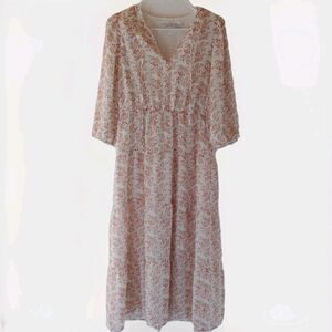 GREYLIN white peasant floral cottagecore midi dress s